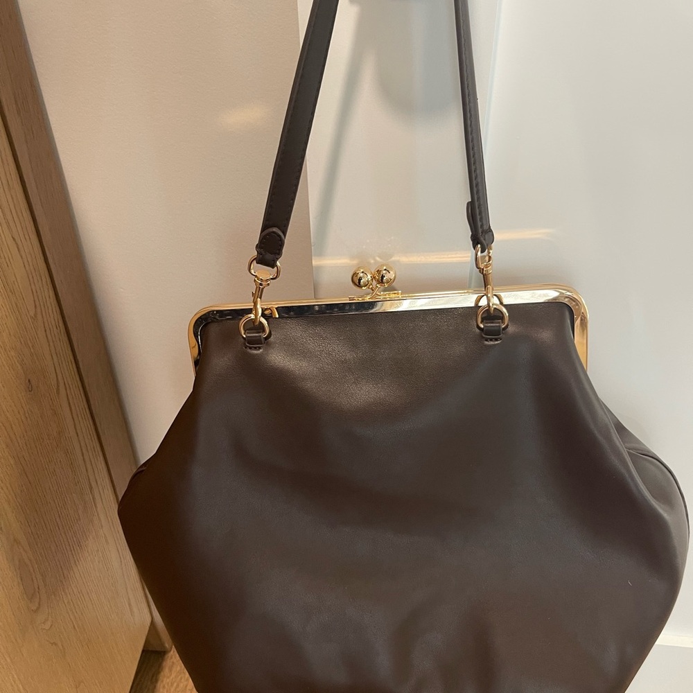 Classic Brown Gold Frame-Top Women’s Bag